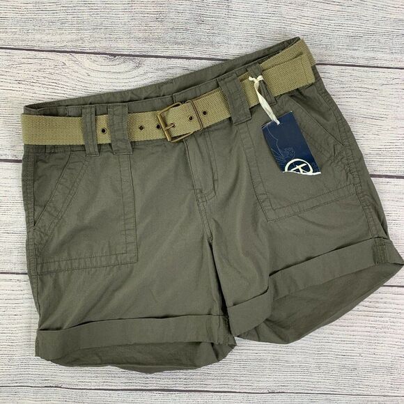 Women's Blue Epic sz 8 Shorts Olive Cuffed Belted Lightweight 4.5" Inseam NWT - Picture 1 of 8